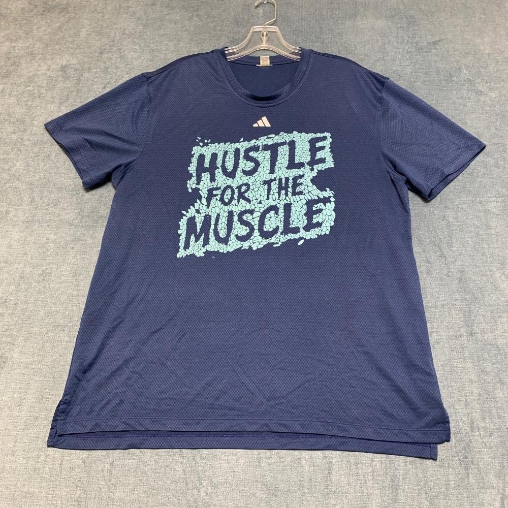 Adidas Hustle For The Muscle Tee Shirt Mens M/L Navy Blue Graphic Print Fitness